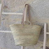 Handmade Straw Beach Basket with Leather Handles