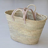 Handmade Straw Beach Basket with Leather Handles