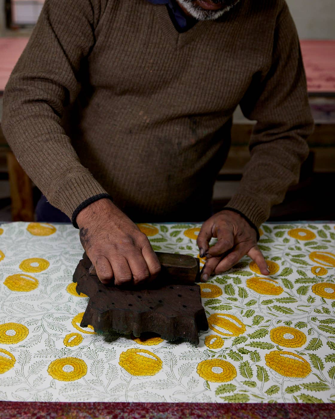 Block Printed Wrapping Paper Sheets -Marigold Glitz Sunshine - Chobham Flowers #