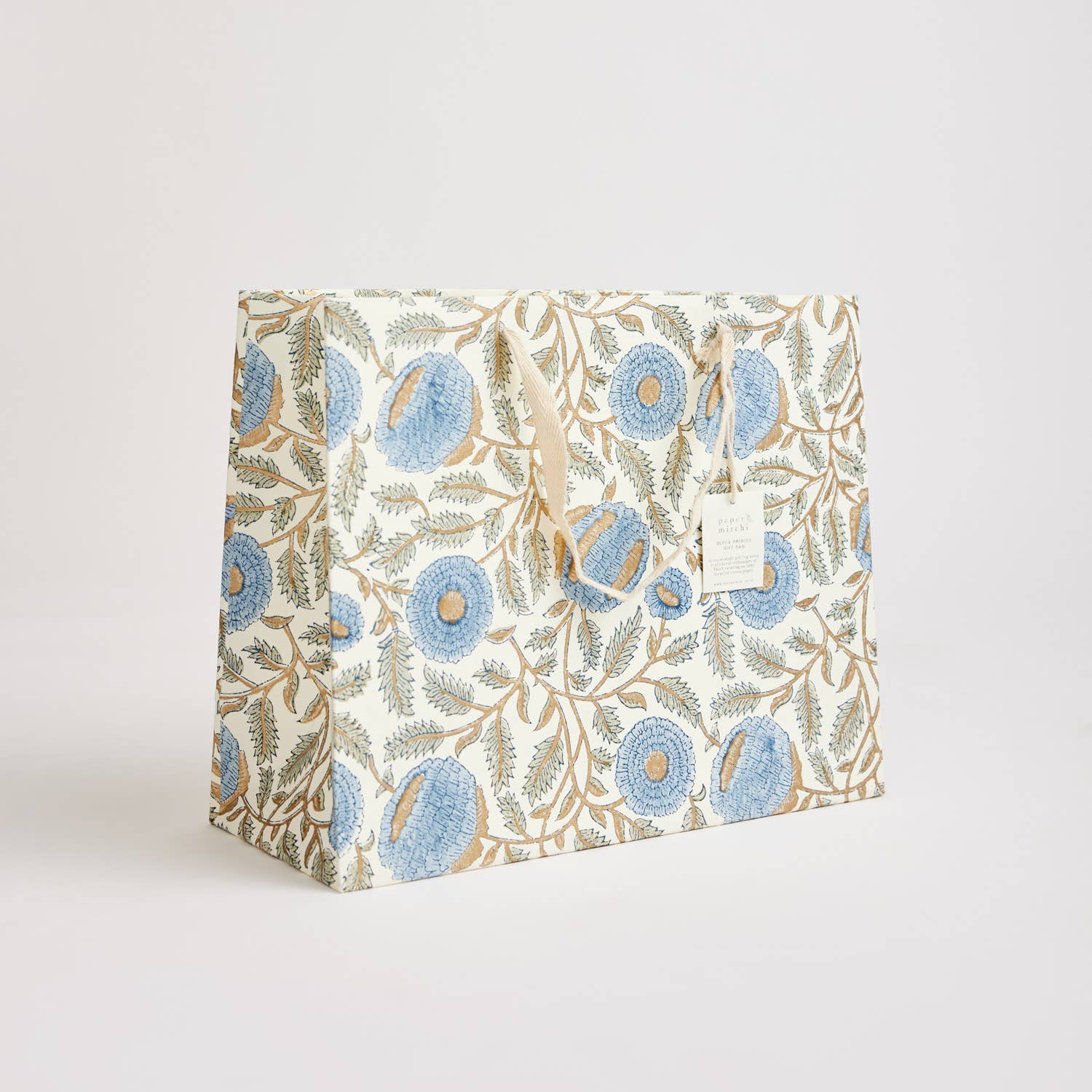Hand Block Printed Gift Bags (Large) - Blue Stone - Chobham Flowers #