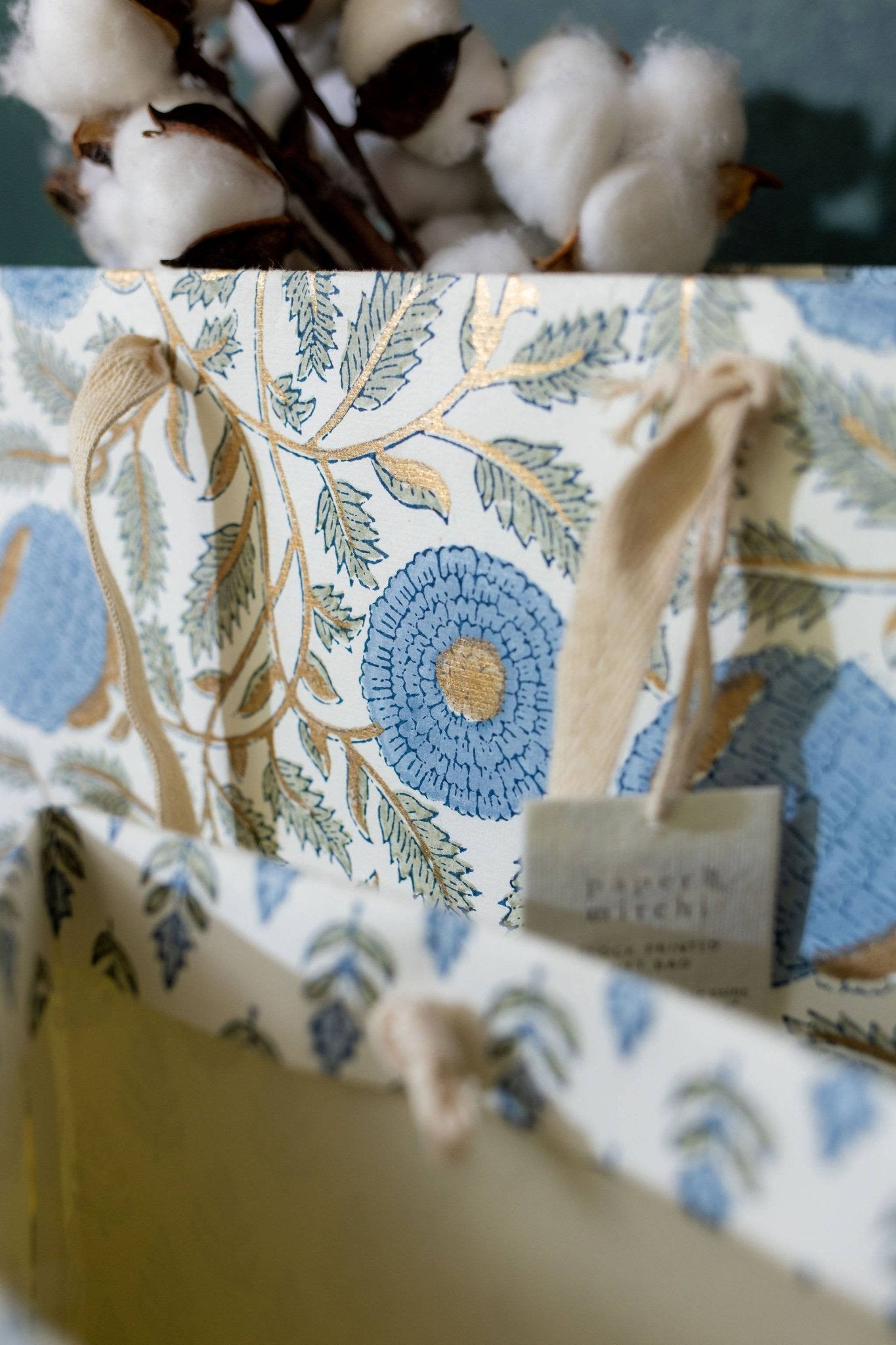 Hand Block Printed Gift Bags (Large) - Blue Stone - Chobham Flowers #