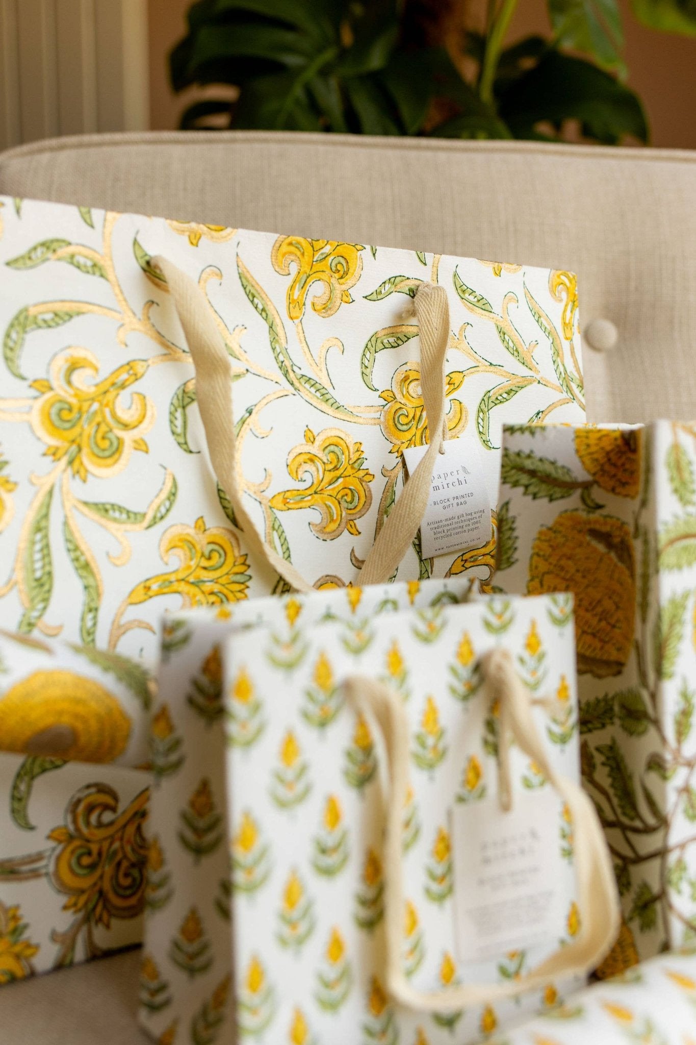 Hand Block Printed Gift Bags (Large) - Sunshine - Chobham Flowers #