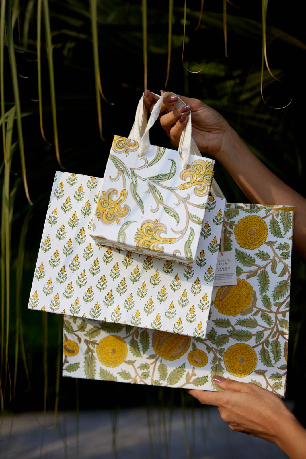 Hand Block Printed Gift Bags (Large) - Sunshine - Chobham Flowers #
