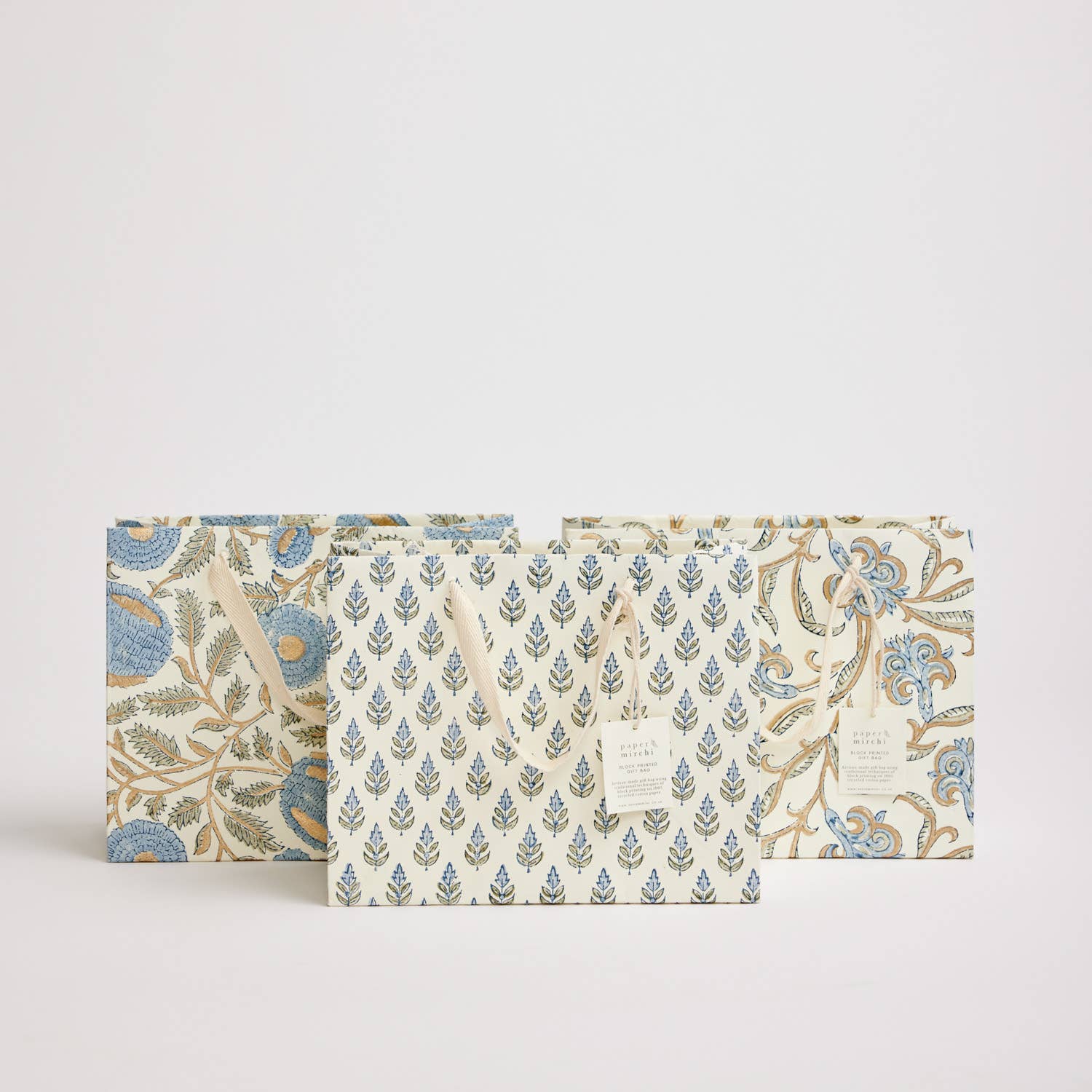 Hand Block Printed Gift Bags (Medium) - Blue Stone - Chobham Flowers #
