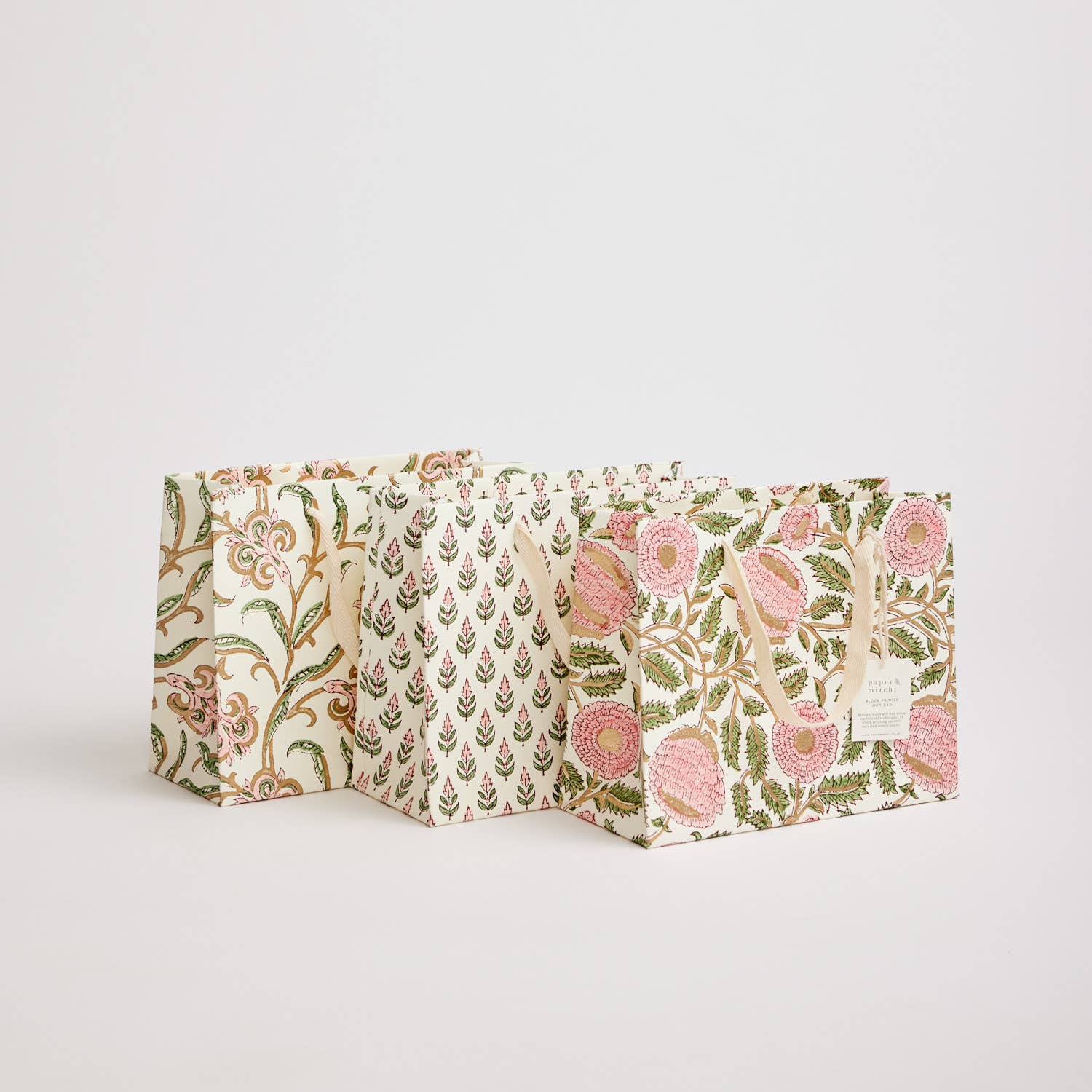 Hand Block Printed Gift Bags (Medium) - Blush - Chobham Flowers #
