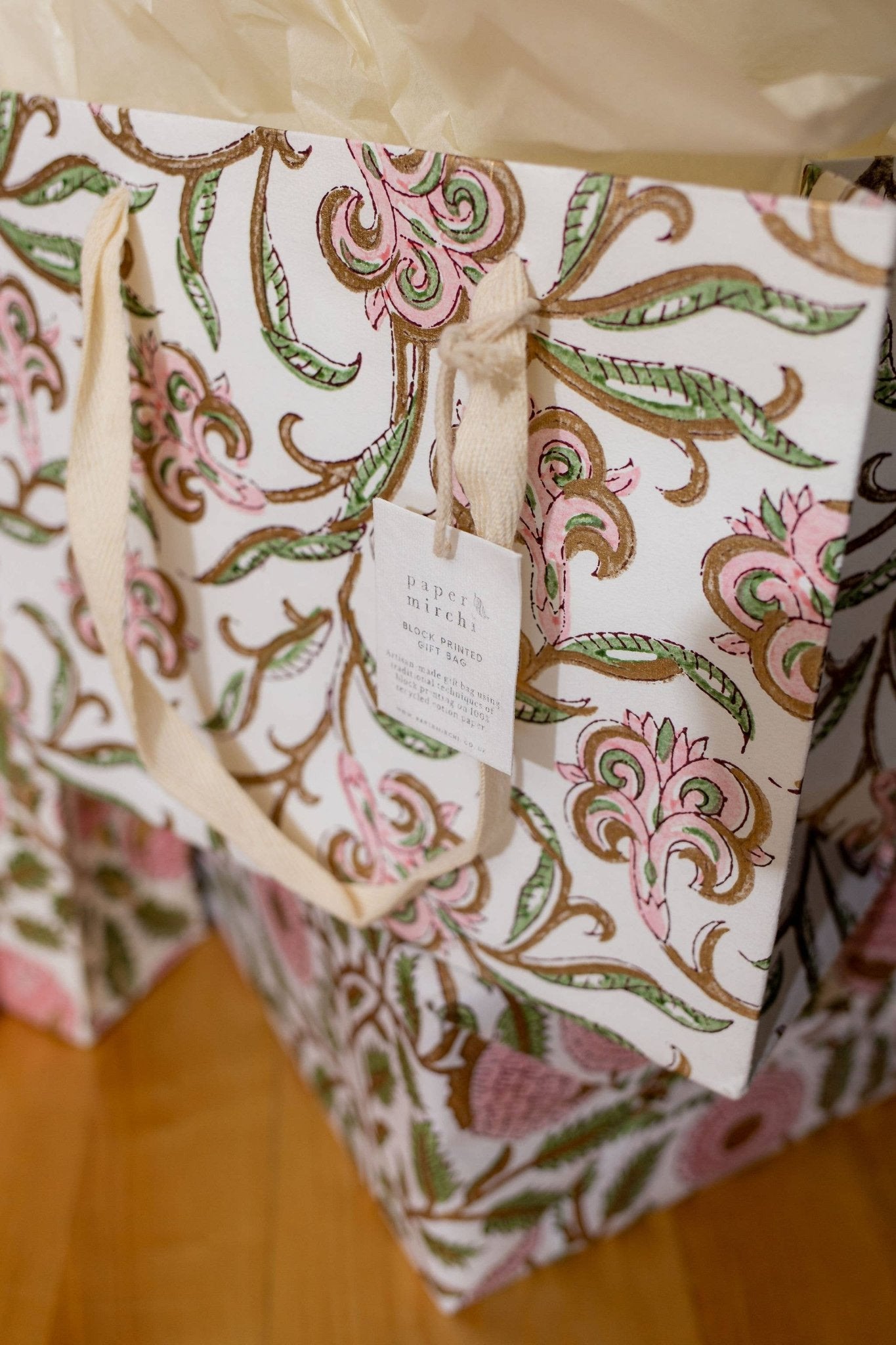 Hand Block Printed Gift Bags (Medium) - Blush - Chobham Flowers #