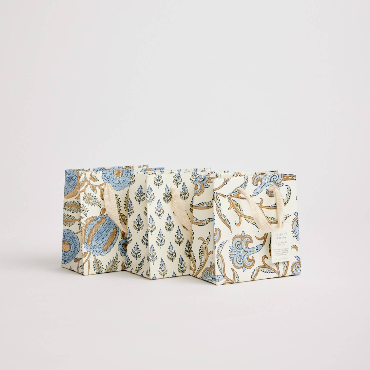 Hand Block Printed Gift Bags (Small) - Blue Stone - Chobham Flowers #