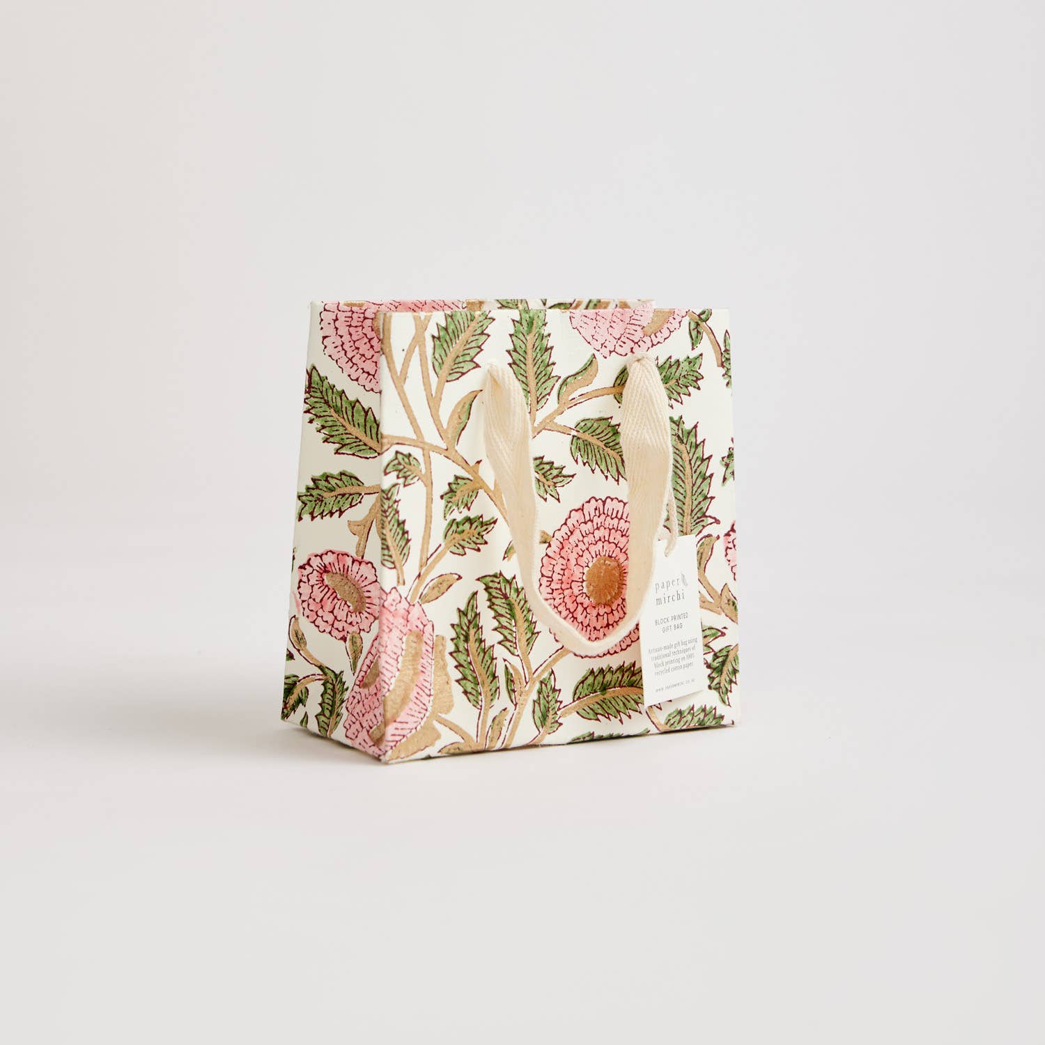 Hand Block Printed Gift Bags (Small) - Blush - Chobham Flowers #