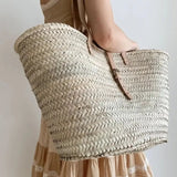 STRAW BAG Handmade Moroccan Basket with Leather - Chobham Flowers #