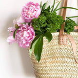 STRAW BAG Handmade with leather, French Market Basket - Chobham Flowers #Brown