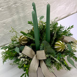 Luxury White & Green Christmas Table Arrangement with Candles