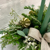 Luxury White & Green Christmas Table Arrangement with Candles