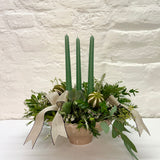 Luxury White & Green Christmas Table Arrangement with Candles