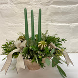 Luxury White & Green Christmas Table Arrangement with Candles