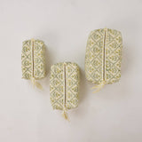 Organic Cotton Toiletry Bag (Medium) - Floral Lattice Buttercream