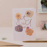 'Get Well Soon' Floral Card with Rose Gold Foil Lettering: Cellophane