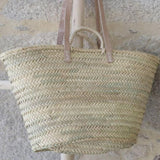Handmade Straw Beach Basket with Leather Handles