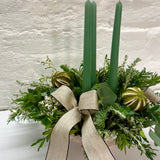 Luxury White & Green Christmas Table Arrangement with Candles
