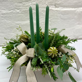 Luxury White & Green Christmas Table Arrangement with Candles