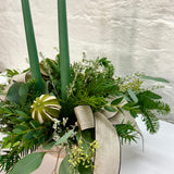 Luxury White & Green Christmas Table Arrangement with Candles