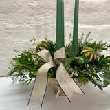 Luxury White & Green Christmas Table Arrangement with Candles