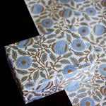 Block Printed Wrapping Paper Sheets-Marigold Glitz BlueStone - Chobham Flowers #