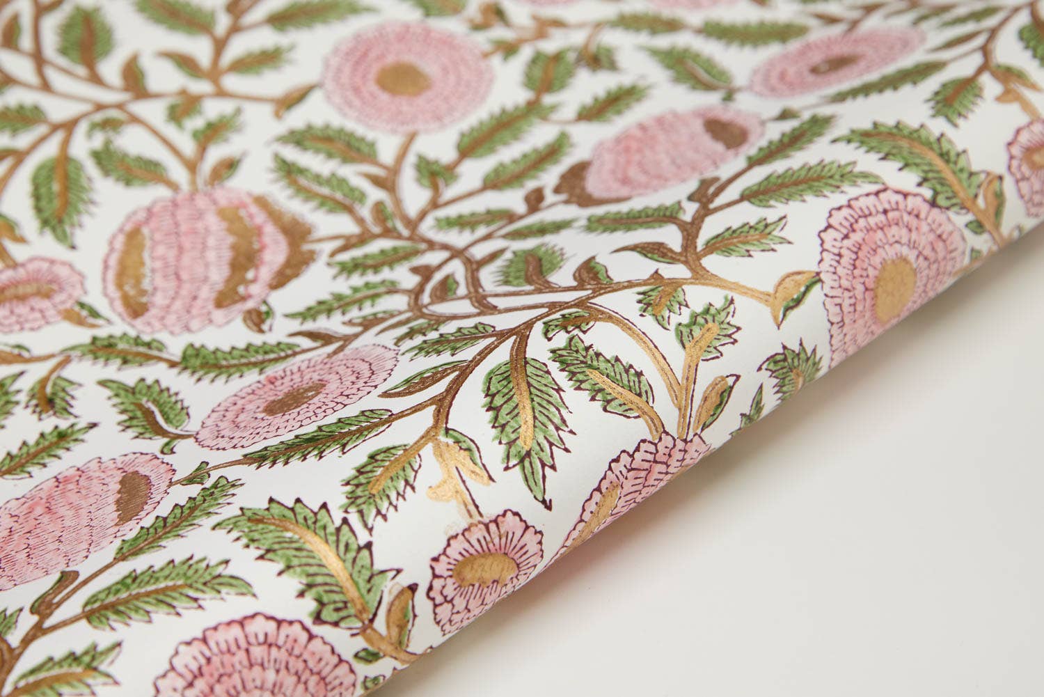 Block Printed Wrapping Paper Sheets - Marigold Glitz Blush - Chobham Flowers #