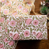 Block Printed Wrapping Paper Sheets - Marigold Glitz Blush - Chobham Flowers #