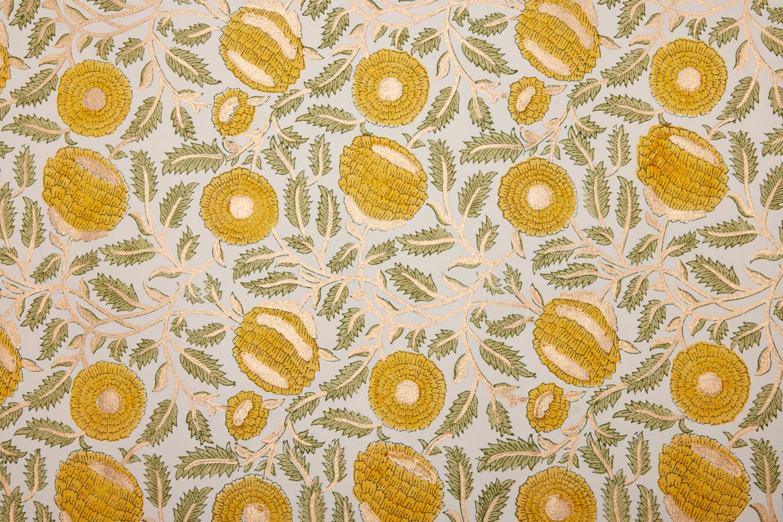 Block Printed Wrapping Paper Sheets -Marigold Glitz Sunshine - Chobham Flowers #