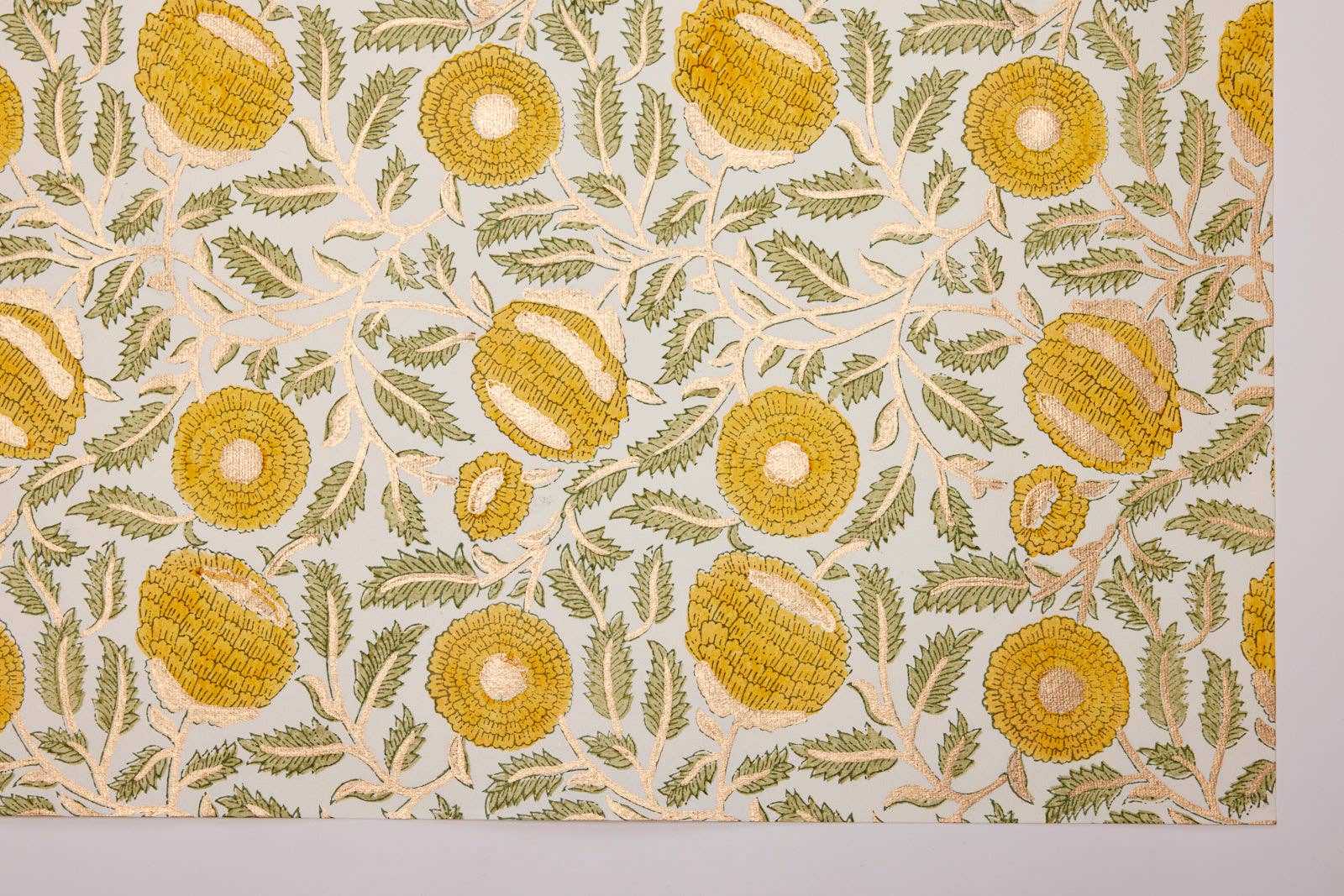 Block Printed Wrapping Paper Sheets -Marigold Glitz Sunshine - Chobham Flowers #