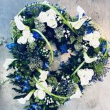 Blue & White Open Centre Heat - Funeral Flowers - Chobham Flowers #12 Inch