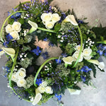 Blue & White Open Centre Heat - Funeral Flowers - Chobham Flowers #18 Inch