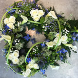 Blue & White Open Centre Heat - Funeral Flowers - Chobham Flowers #18 Inch