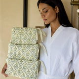 Organic Cotton Toiletry Bag (Medium) - Floral Lattice Buttercream