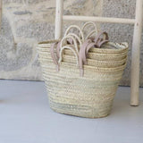 Handmade Straw Beach Basket with Leather Handles