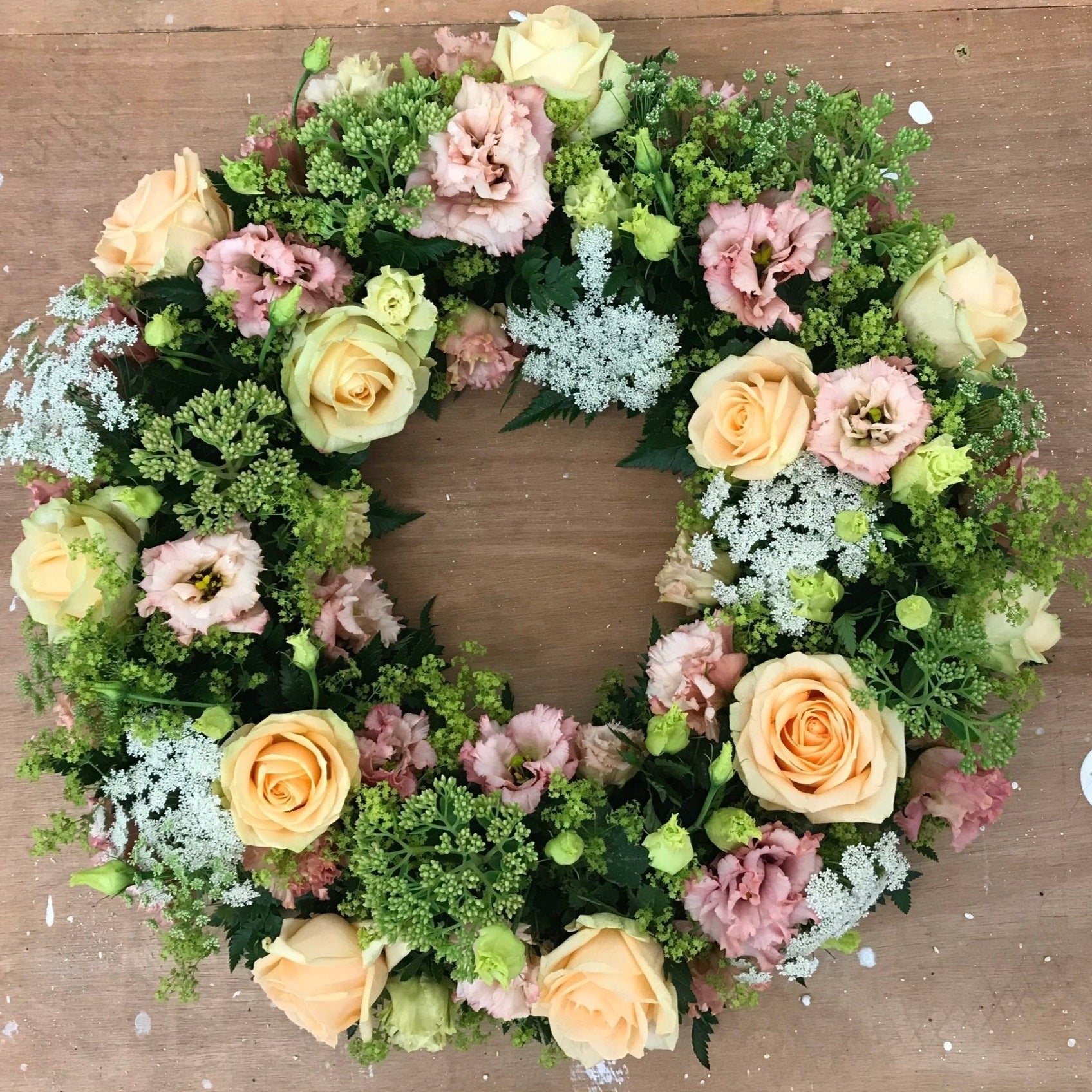 Country Peach Wreath - Funeral Flowers - Chobham Flowers #14 Inch