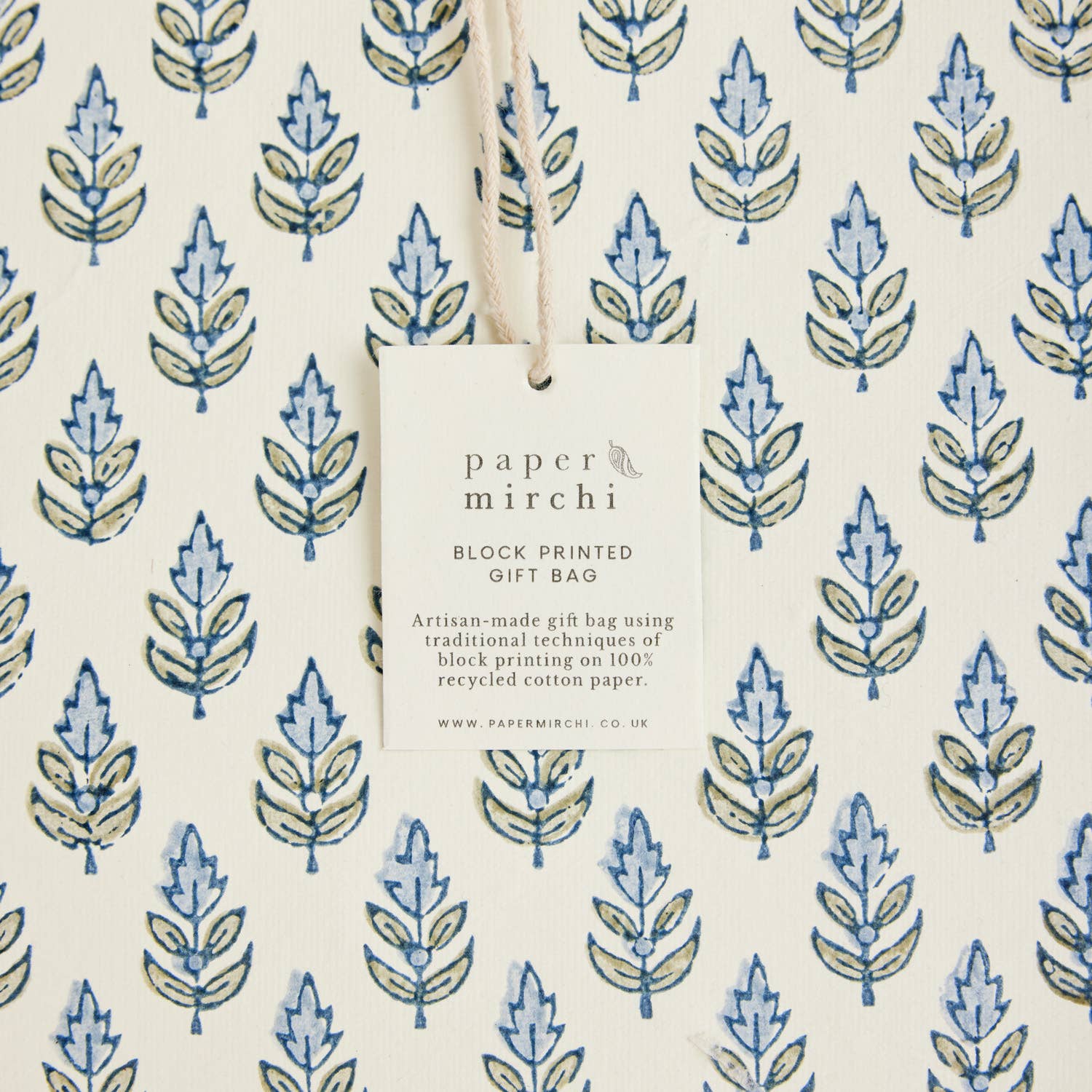 Hand Block Printed Gift Bags (Large) - Blue Stone - Chobham Flowers #