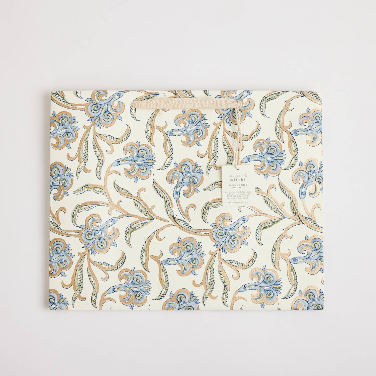 Hand Block Printed Gift Bags (Large) - Blue Stone - Chobham Flowers #