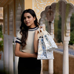 Hand Block Printed Gift Bags (Large) - Blue Stone - Chobham Flowers #