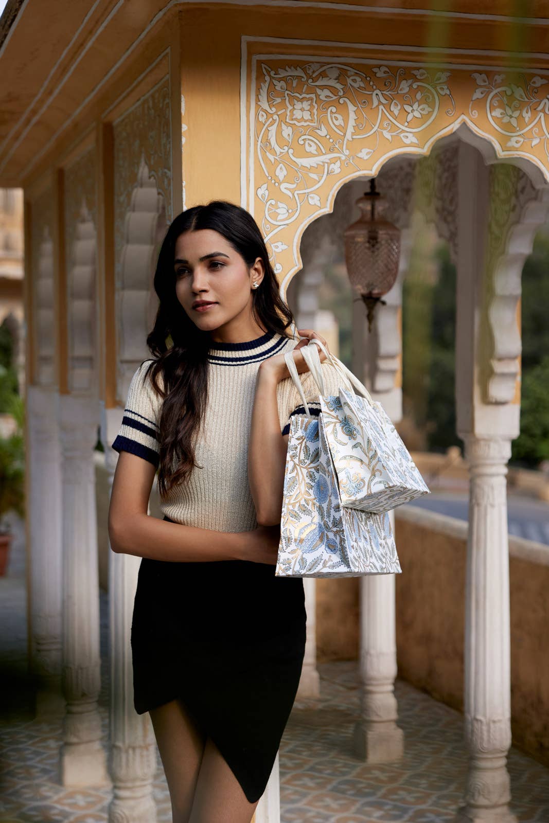 Hand Block Printed Gift Bags (Large) - Blue Stone - Chobham Flowers #