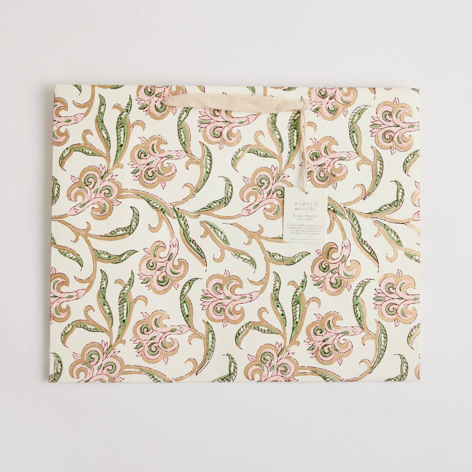 Hand Block Printed Gift Bags (Large) - Blush - Chobham Flowers #