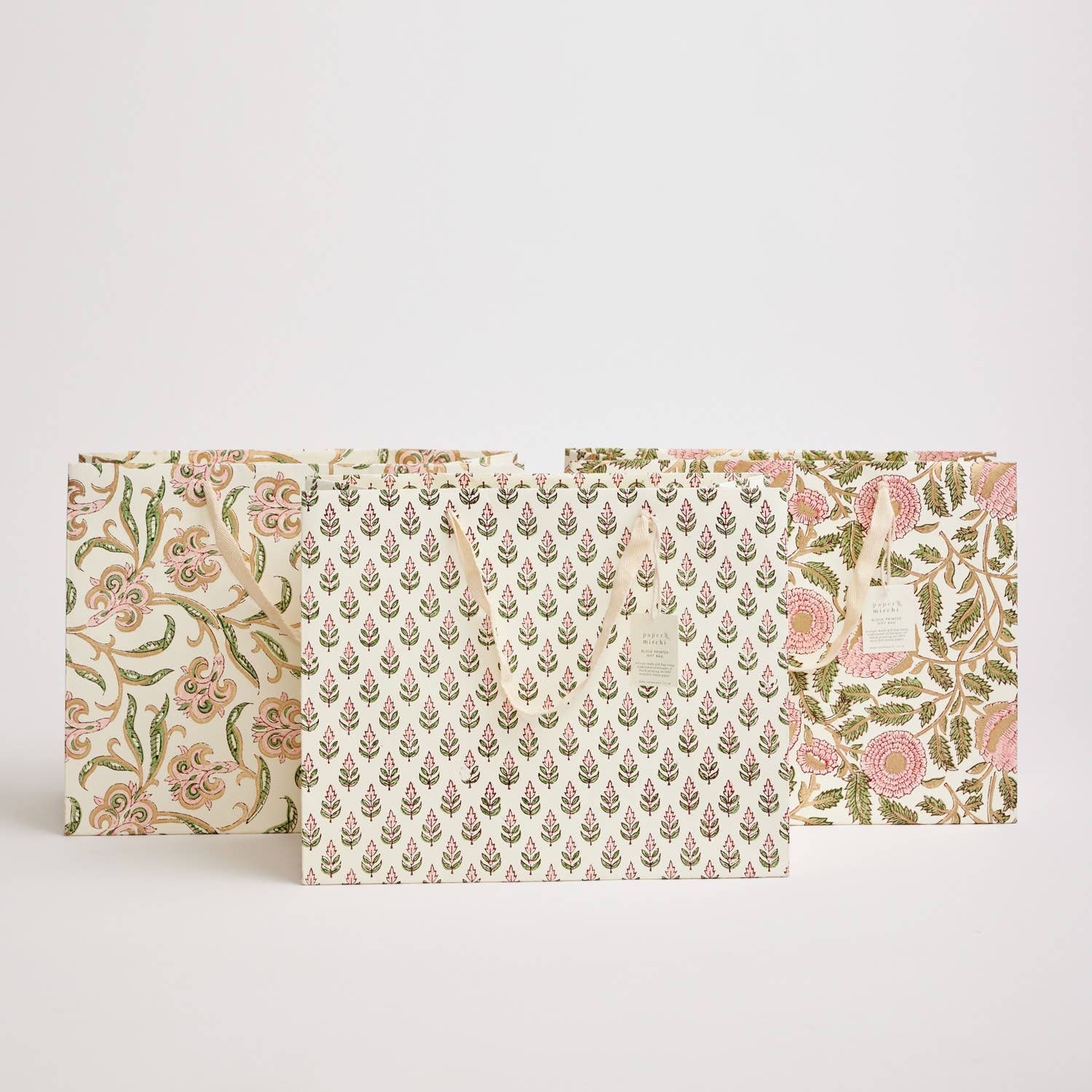 Hand Block Printed Gift Bags (Large) - Blush - Chobham Flowers #