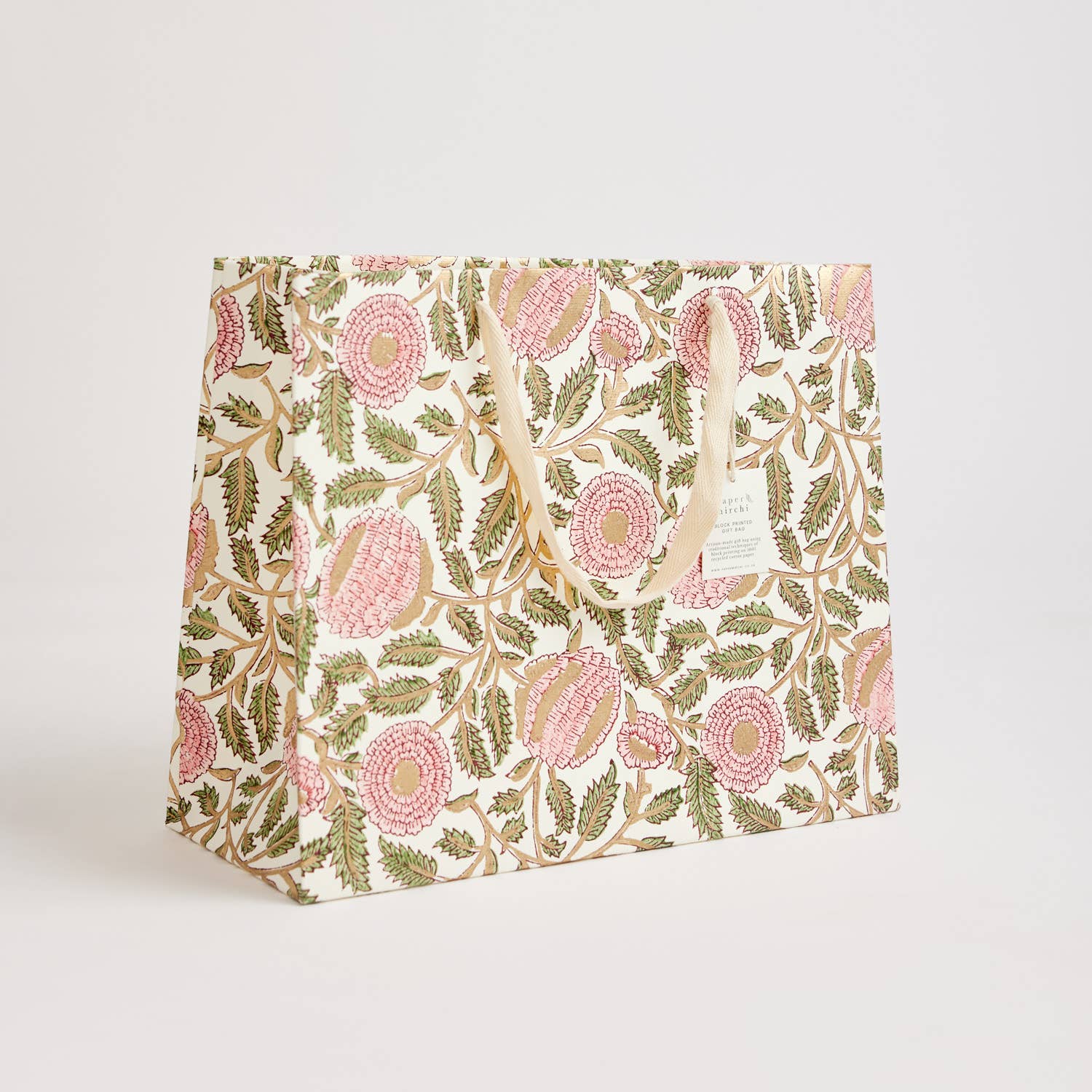 Hand Block Printed Gift Bags (Large) - Blush - Chobham Flowers #