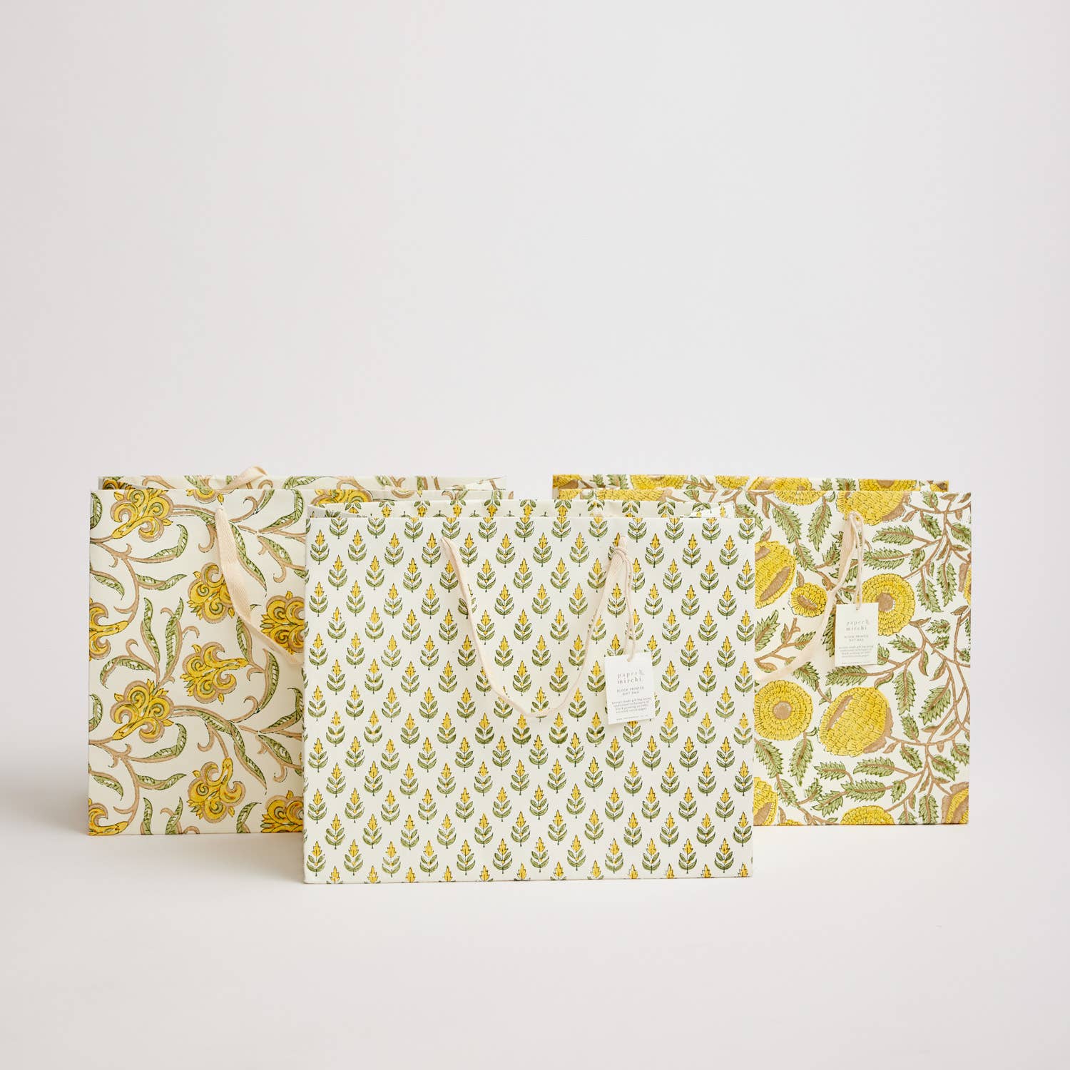Hand Block Printed Gift Bags (Large) - Sunshine - Chobham Flowers #