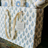 Hand Block Printed Gift Bags (Medium) - Blue Stone - Chobham Flowers #