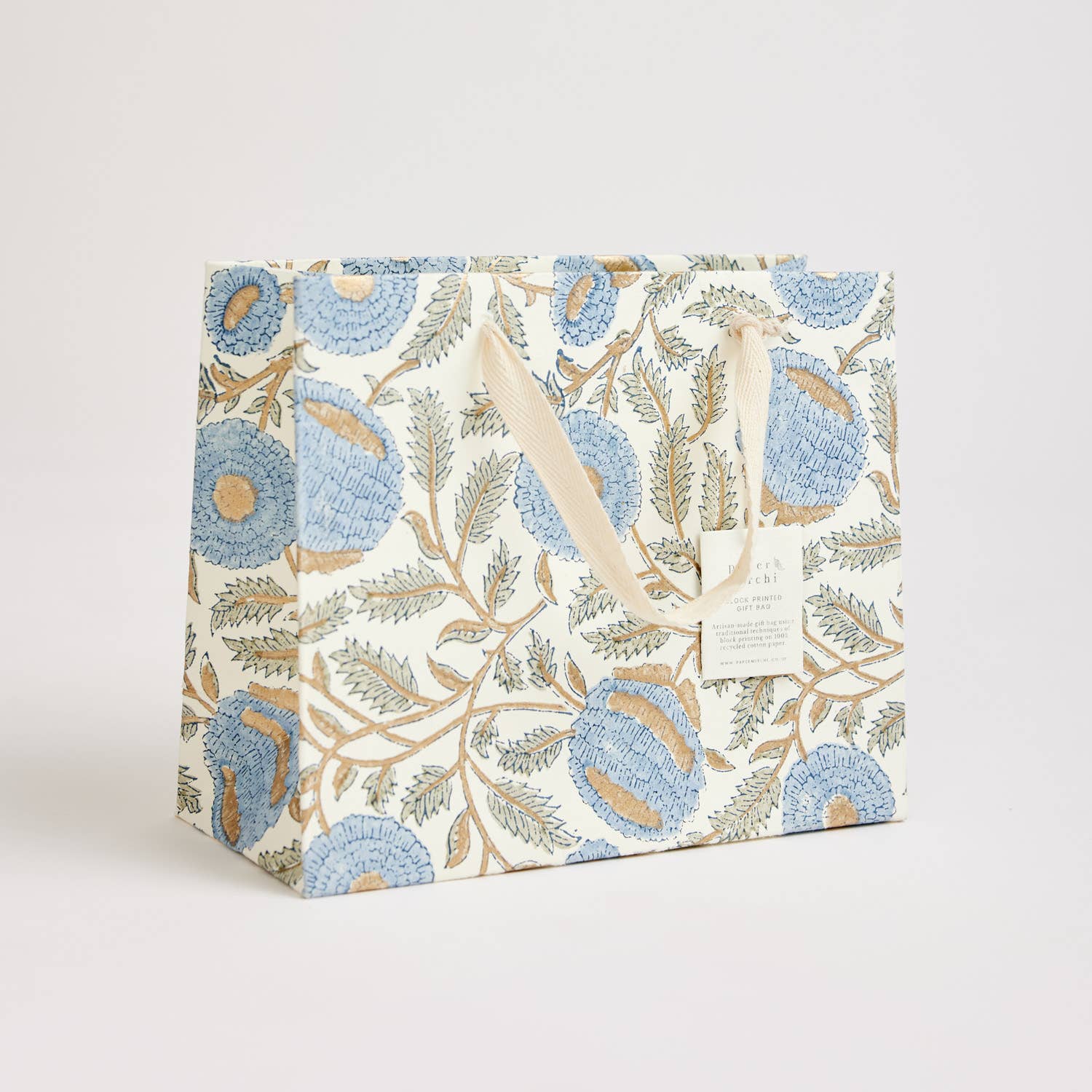 Hand Block Printed Gift Bags (Medium) - Blue Stone - Chobham Flowers #
