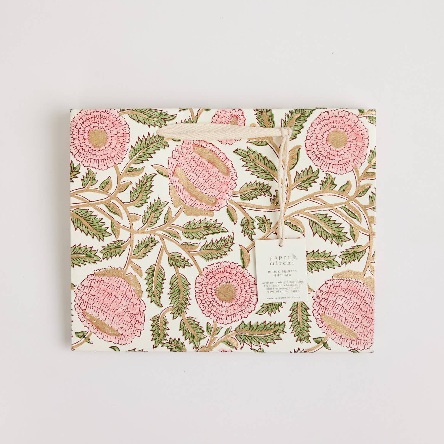 Hand Block Printed Gift Bags (Medium) - Blush - Chobham Flowers #