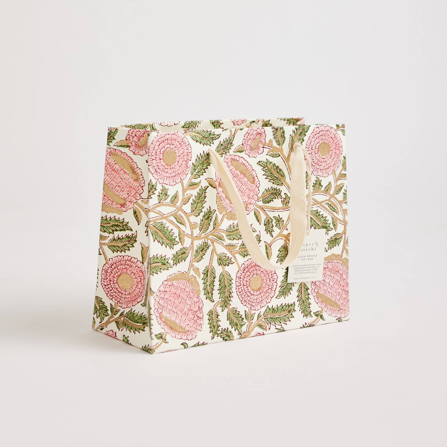 Hand Block Printed Gift Bags (Medium) - Blush - Chobham Flowers #