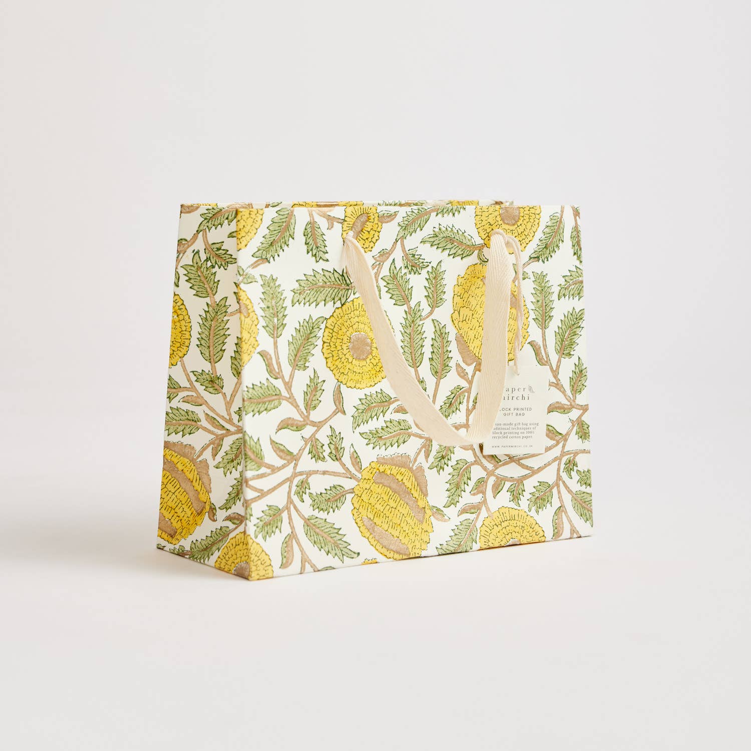 Hand Block Printed Gift Bags (Medium) - Sunshine - Chobham Flowers #