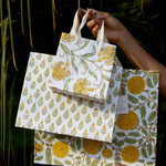 Hand Block Printed Gift Bags (Medium) - Sunshine - Chobham Flowers #